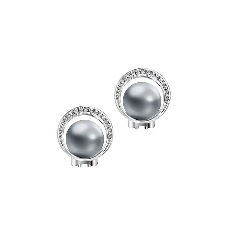 Gold Pearl Earrings Tahiti with Diamonds