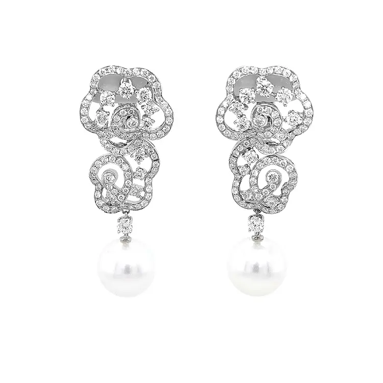 Gold Pearl Earrings with Diamonds SS AA