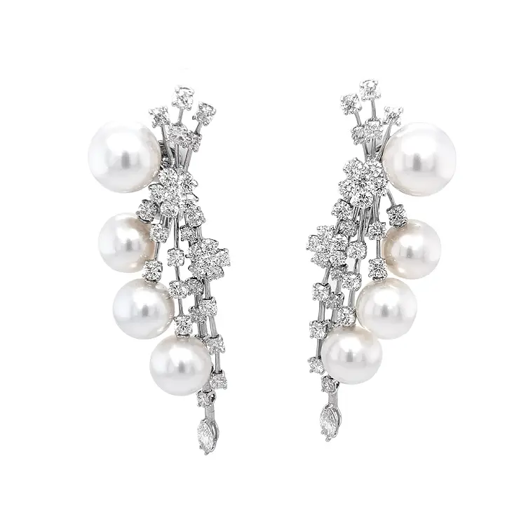 Gold Pearl Earrings with Diamonds SS AA