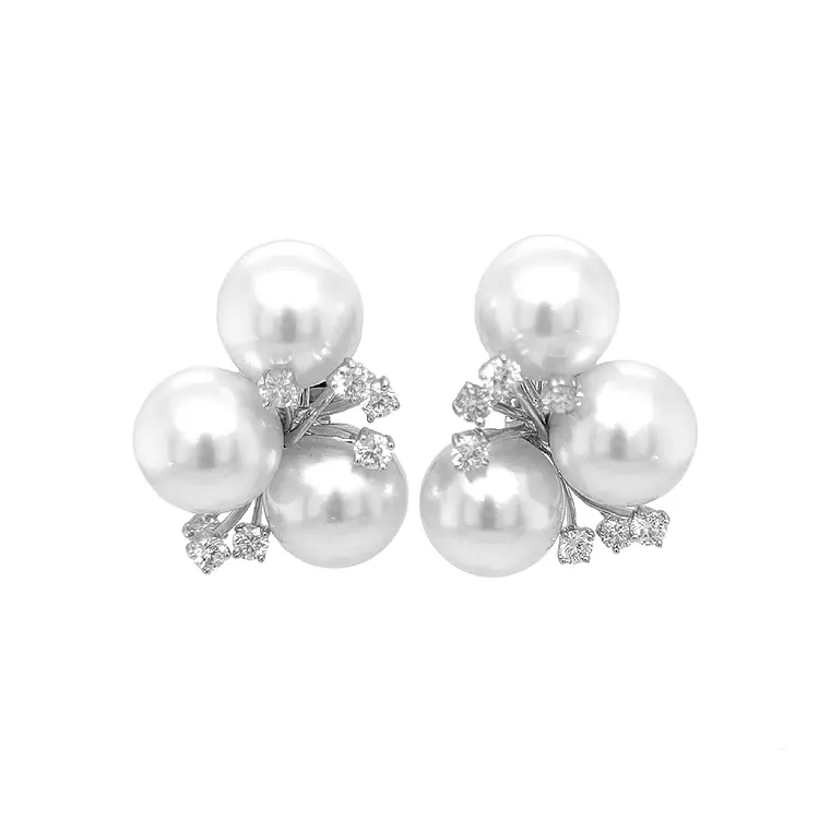 Gold Pearl Earrings with Diamonds SS AA