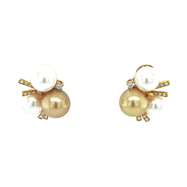 Gold Earrings with Natural Pearls and Diamonds