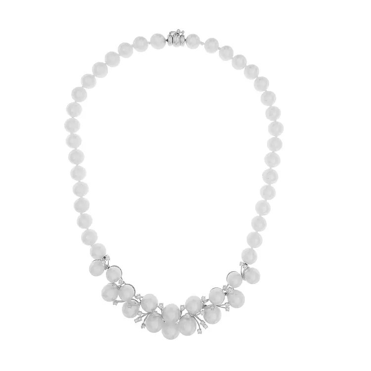 Gold Pearl Necklace with Diamonds SS AA