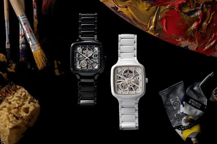 Ceramic watch with diamonds Rado True Square Open Heart