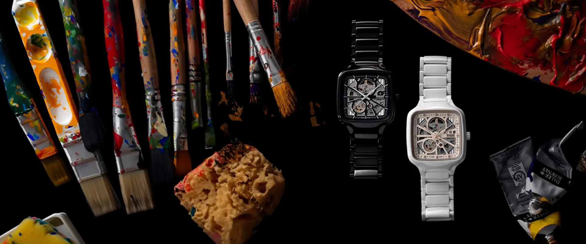 Ceramic watch with diamonds Rado True Square Open Heart