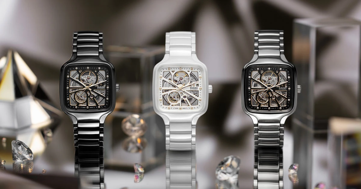 Ceramic watch with diamonds Rado True Square Open Heart