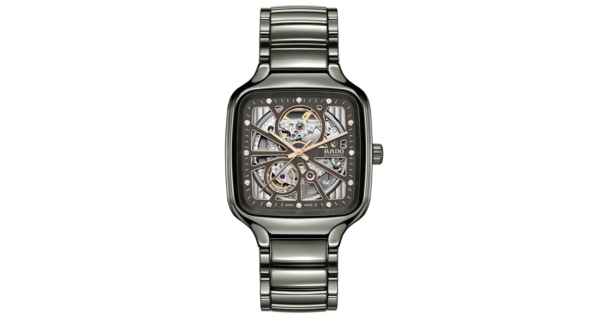 Ceramic watch with diamonds Rado True Square Open Heart